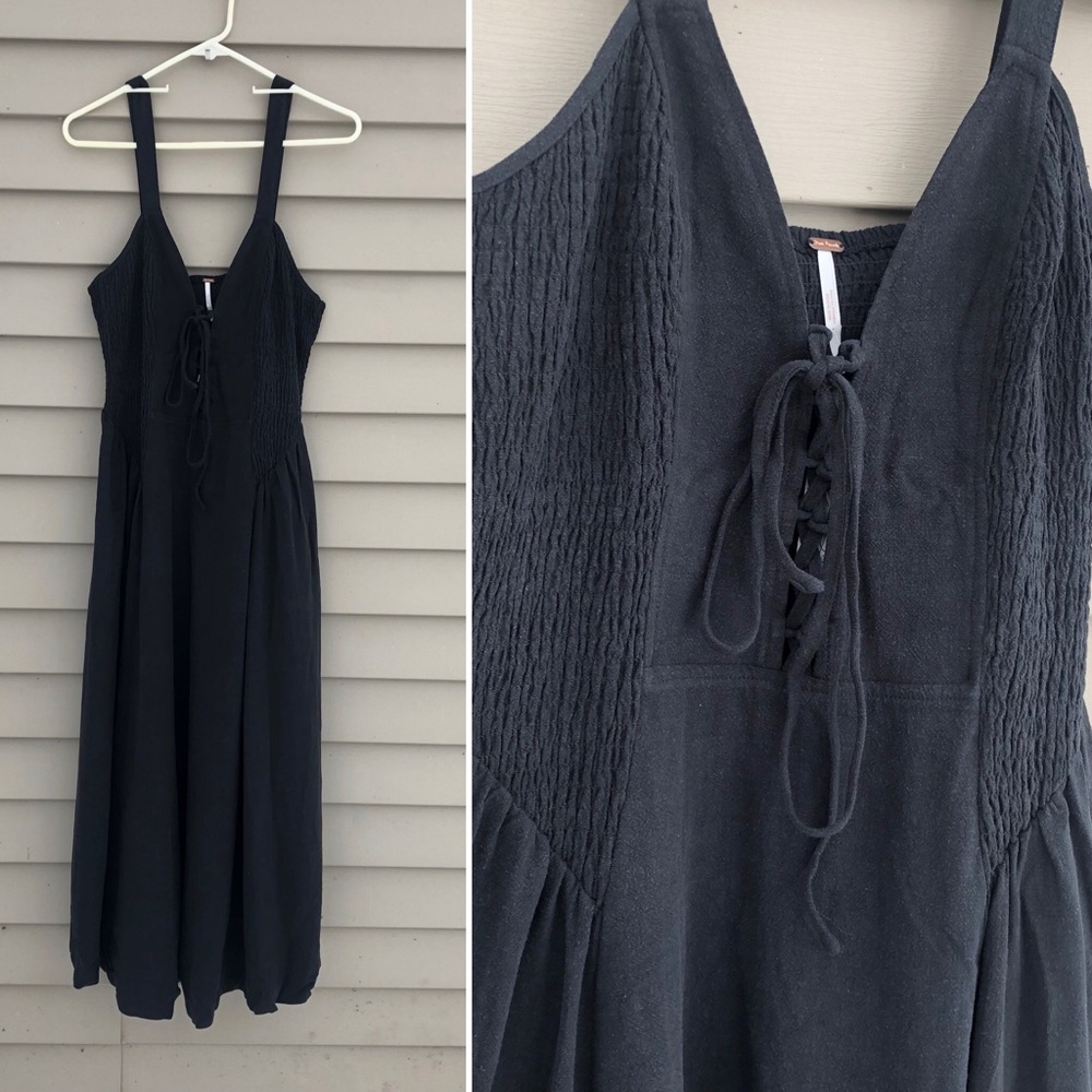 NWT free people smocked sun dress corset lace up body sz large